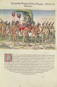 En brud bæres til høvdingen, fra "Brevis Narratio...", graveret af Theodore de Bry (1528-98), udgivet i Frankfurt, 1591